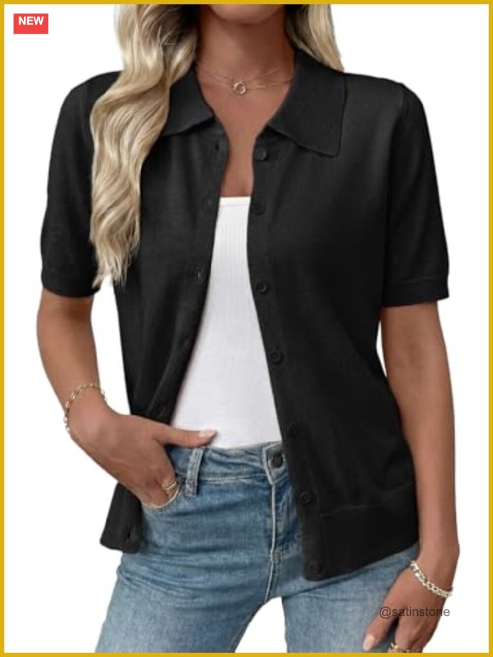 Lightweight Short Sleeve Cardigan Sweater with Button Down Open Front